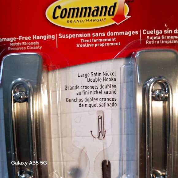 Command Large Satin Nickel Double Hooks Value Pack For Damage-Free Hanging 4 Lb - Picture 2 of 7